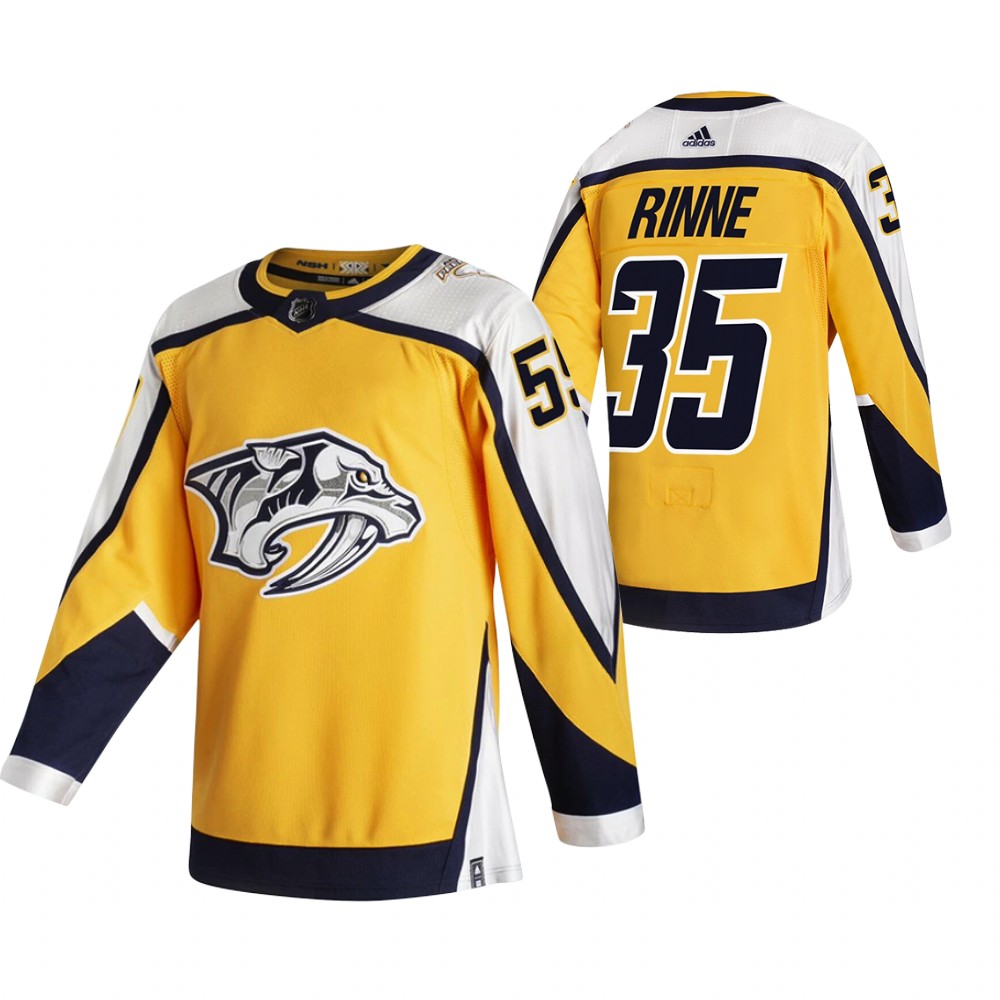 Cheap 2021 Adidias Nashville Predators 35 Pekka Rinne Yellow Men Reverse Retro Alternate NHL Jersey
